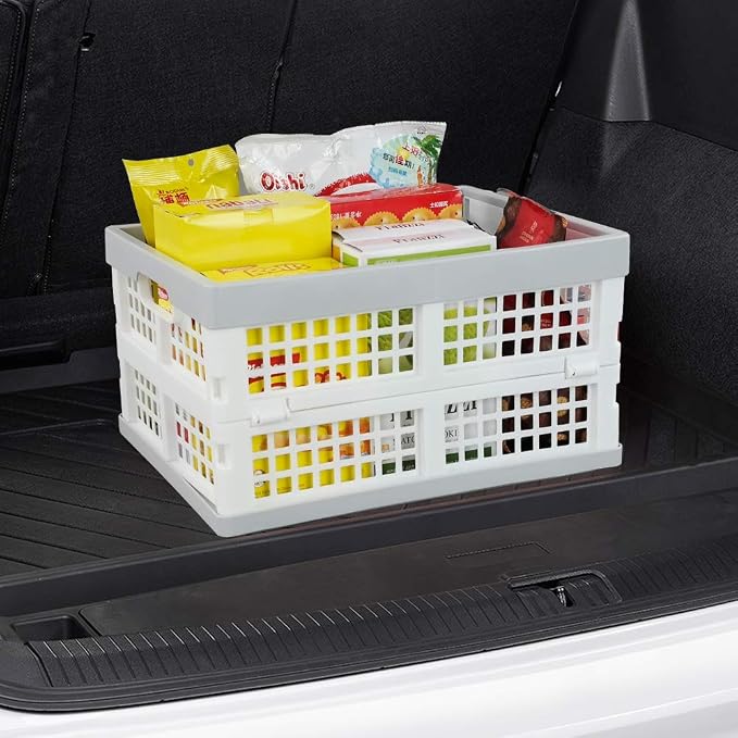 Vababa 3-Pack Plastic Stackable Collapsible Storage Crate, 15 L | Stacking Folding Storage Basket, Collapsible Design, Stable Stackable Structure, for Household & Pantry Organizers