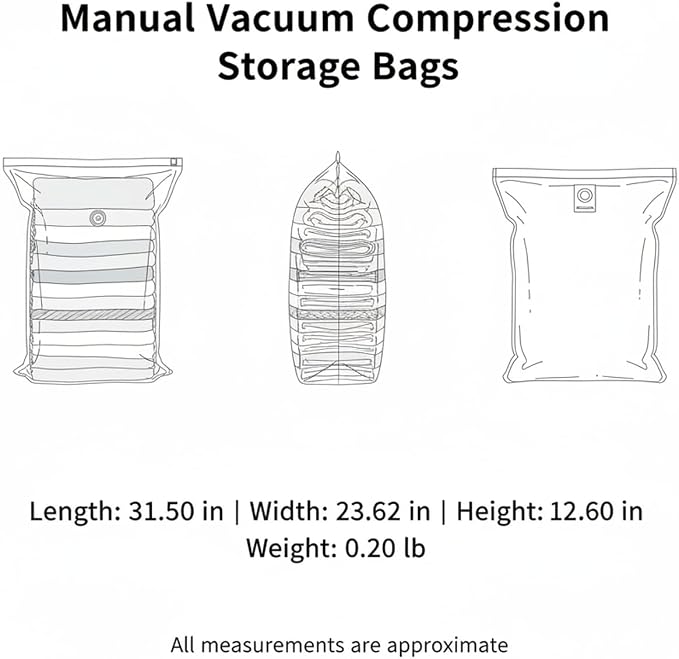 Manual Press Vacuum Storage Bags for Clothes & Bedding, Multicolor, 1 Pack | Space Saver Bag, One-Way Valve, No Pump Needed