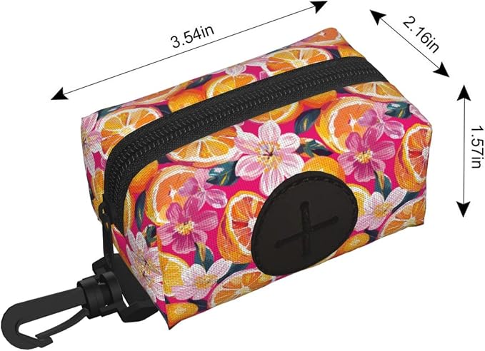 Citrus Orange Slices Flowers Pet Waste Bag Dispenser 0.2L | Portable Dog Poop Holder Waste Bag With Zipper Park Doggy Walking Accessory