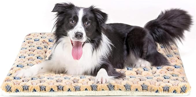 Mora Pets Dog Crate Pad Bed Ultra Soft Pet Mat Star Print Brown 35 x23 Inch | Washable Crate Mat for Small Medium Large Dogs, Reversible Fleece Dog Crate Kennel Mat Flat Cat Bed Liner
