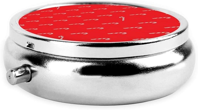 Round Pill Container, 3-Compartment Mini Organizer, Sturdy Metal Case for Medicine, Travel Pill Holder Purse Pocket Essential, Candy Cane Christmas Red