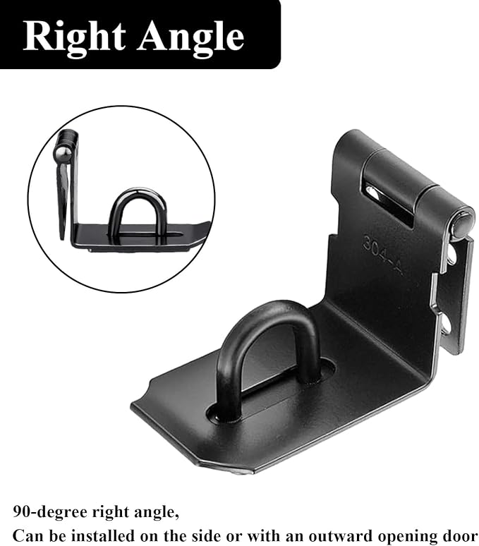Right Angle Padlock Hasp, 2 Pack Stainless Steel Lock Latch, 90 Degree Door Hasp Clasp for Garden Gate, Wooden Barn Shed Door, Storage Box, Closets, Cabinets, Pet Cage, Matte Black (3 Inch)