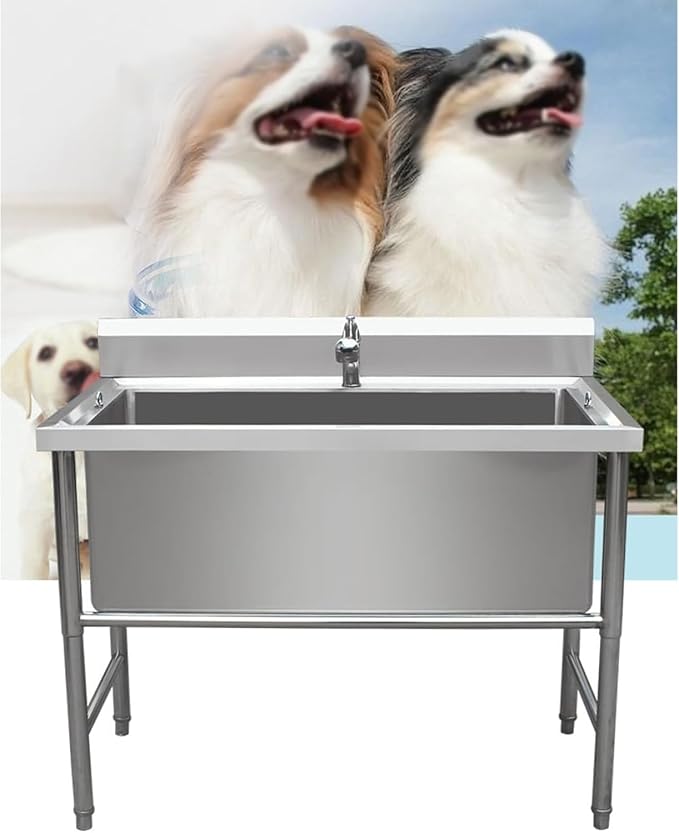 Dog Grooming Tub,Pet Dog Grooming Bath Tub,Large Dog Bathtub Dog Bathing Station,Commercial Pet Grooming Tub Station for Home,Professional Stainless Steel Pet Dog Bath Tub,Depth-40cm,100 * 70 * 90cm