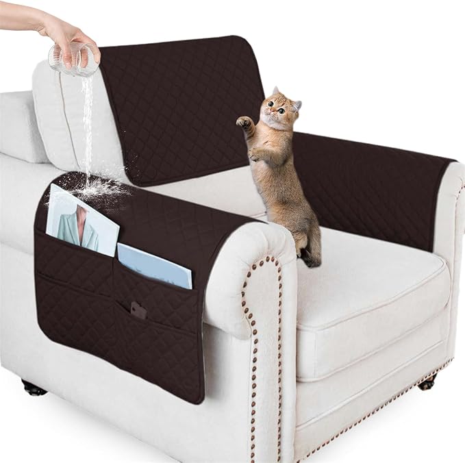 Large Polyester Armrest and Headrest Covers with 2 Pockets | Soft, smooth polyester resists daily wear nonslip silicone backing helps shield recliners and sofas from pet scratches
