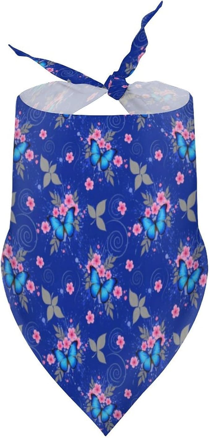 Lightweight Comfy Triangle Pet Scarf with Adjustable Design for Dog Accessories, Outdoor Activities, Casual Daily Use (Blue Butterfly Art)