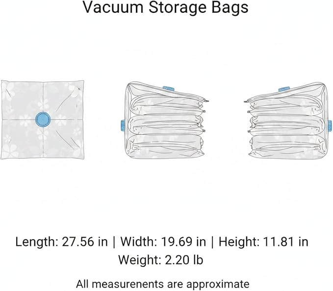 Vacuum Storage Bags, Reusable PET/PE Compression Sacks for Bedding and Clothes, Blue (1 PC)