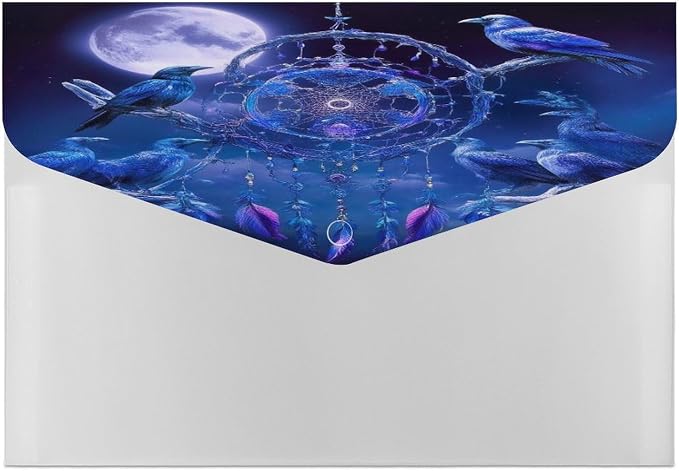 Portable Dream Catchers and Raven Folder, File Folders with Replaceable Label, Clear Document Folders for Office Essentials