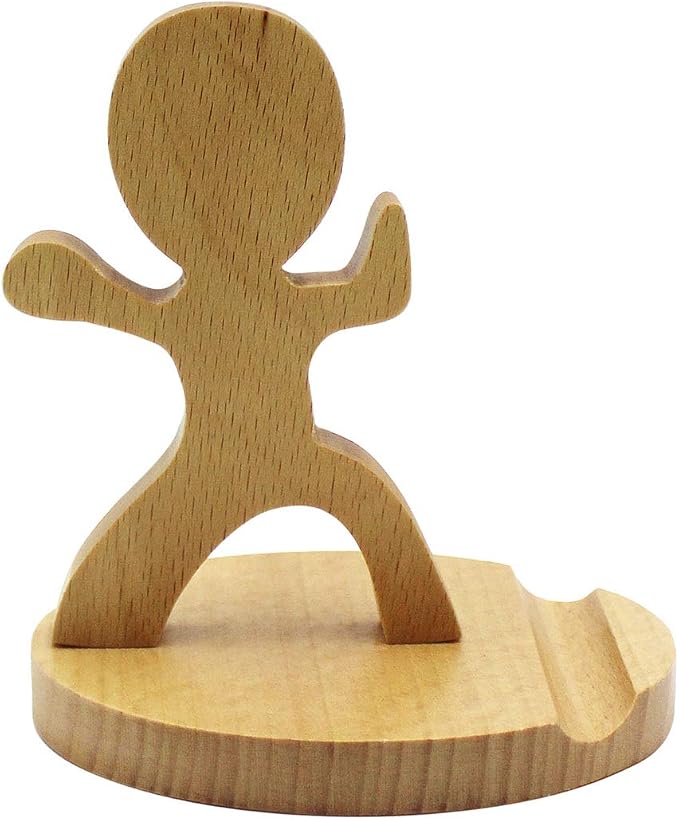 Cute Boy Cellphone Holder Stand Wooden Smartphone Desk Holder for All Mobile Phones Animal Phone Stand Desk Ornament