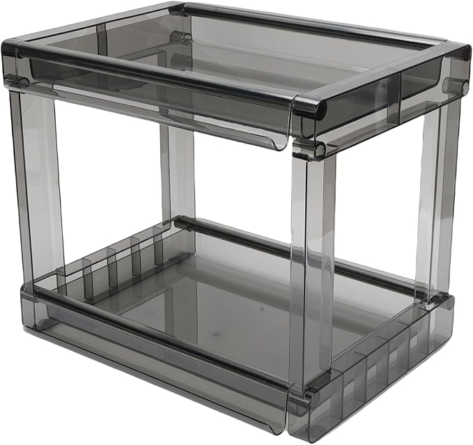 Desktop Storage Rack, Versatile Tea Bag Organizer for Coffee Bar and Makeup, High Capacity PET Cosmetic Stationery Holder with AntiSlip Pads for Kitchen and Office, Space Saving (Transparent