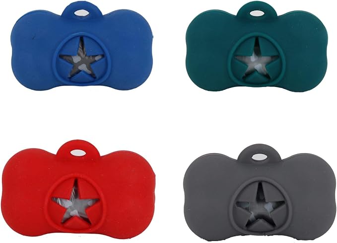 5 Rolls Portable Silicone Bone Shape Poop Bags With Dispenser - Plastic Pooper Holders Refills Trash Can - Scoopers for Outdoor Leash Travel (Blue)