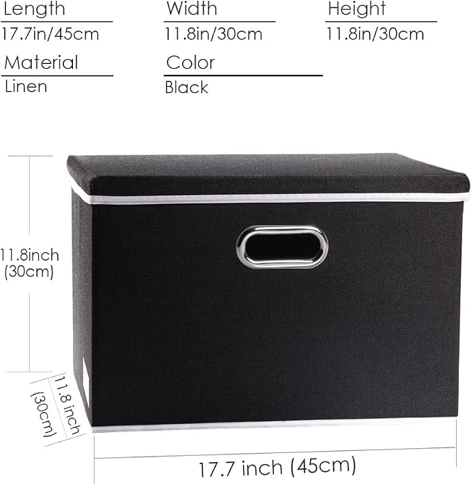 Large Foldable Storage Boxes with Lids [5-Pack] Organizer Containers Baskets Cube with Cover for Home Bedroom Closet Office Black17.7x11.8x11.8 For 6+ Year Old Boys and Girls