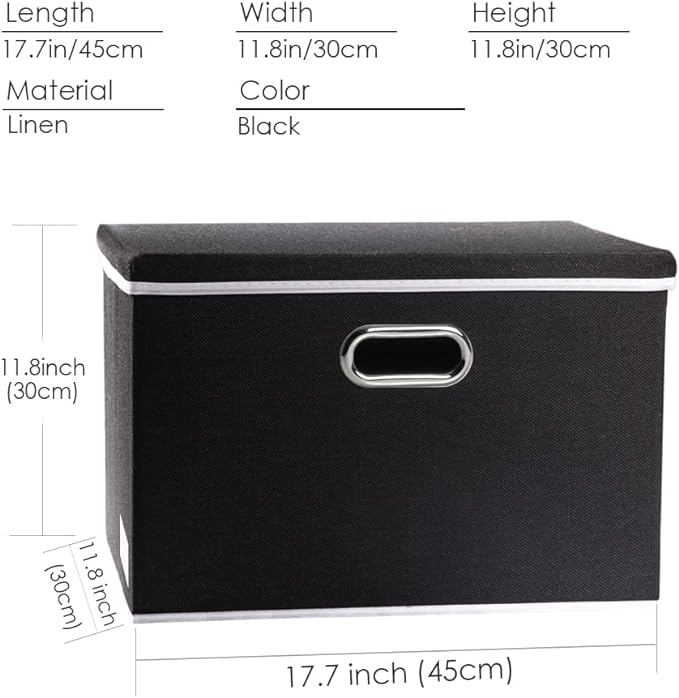 Large Foldable Storage Boxes with Lids [3-Pack] Fabric Collapsible Storage Bins Organizer Containers Baskets Cube with Cover for Home Bedroom Closet Office Nursery Black(17.7x11.8x11.8)