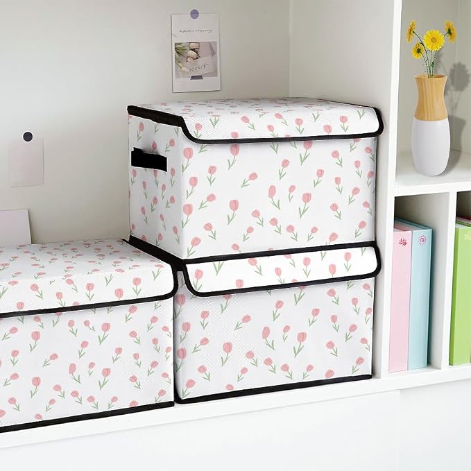 Stackable Clothes Storage Bins with Lids 3 Pack. | Closet Organizers Fabric Cat Printing Box for Home and Office,Blanket Clothes Organizers,Under Bed Storage Containers