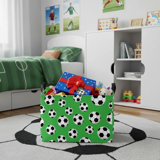 Kid Cute Rectangle Storage Basket Bin, Soccer | Baby Toy Clothes Storage, Nursery Playroom Bedroom Decor