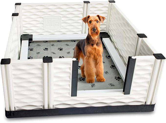 EZclassic Dog Whelping Box with Rails, Medium 38"x38"x18", Gray | Removable anti-crush rails, Machine-washable pad + canvas liner, High walls, low entry for mom, Interior 38x38x18 in