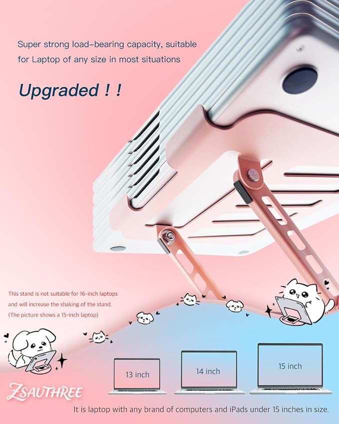 Upgraded Pink Swivel Laptop Stand - 360° Rotating Base & Foldable|Cute Dog Patterns for Healing Vibe|Fits MacBook & 13-15" Laptops|Ideal for Desk Work,Office,Travel,Home,Painting
