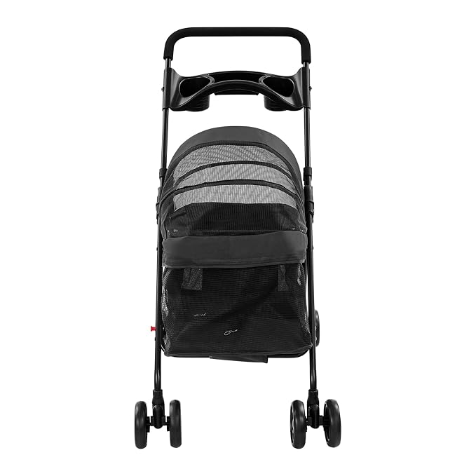 Pet Stroller for Small Medium Dogs Up to 40lbs, 4 Wheels Folding Pet Carriage Cart for Dogs Cats, Portable Cat Puppy Jogging Stroller with Rear Pocket and Cup Holder (Upgraded, Black)