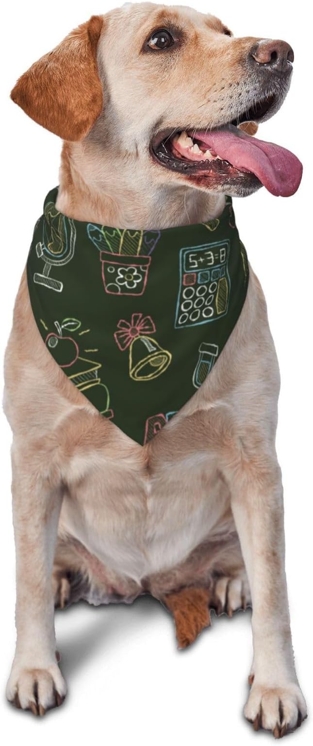 Teacher's Pet Dog Bandana,Funny Bandana Gift,Photo Prop Accessories for Dog Lovers Owner Gift,Triangle Reversible Fall Scarf, Adjustable (Dark Green)