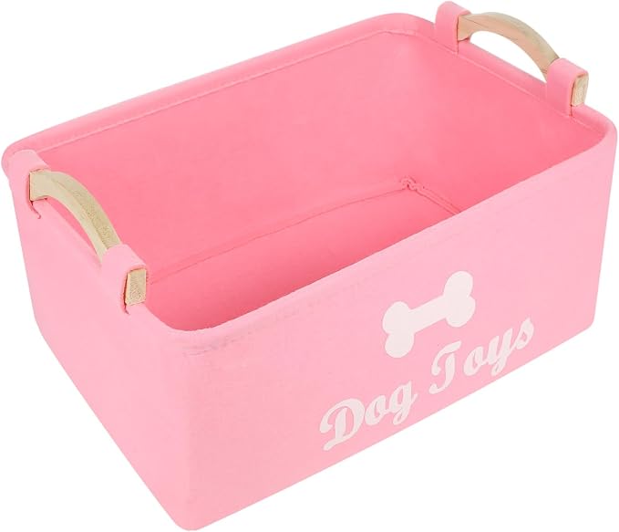 IMIKEYA Pink Felt Dog Storage Basket with Handles Large Square Organizer Bin for Pet Clothes and Food Practical Portable Container for Dogs and Pets