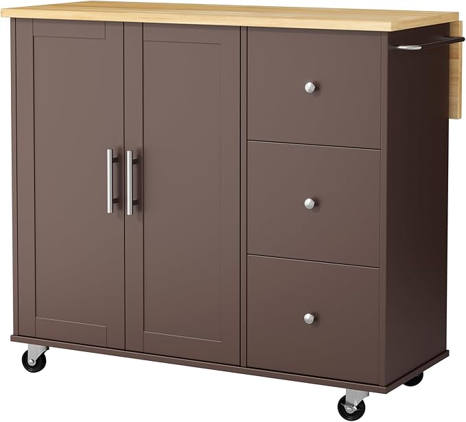 QAQA 40" Kitchen Island Cart Furniture cart on Wheels Rolling Portable Dining Room Serving Utility Carts Mobile Movable with Drawers Cabinet,Brown