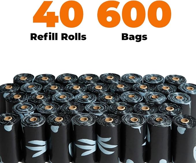 Best Pet Supplies GRS Poop Bags for Dogs - Black, 600 Count, Unscented | Unscented, 50% Post-Consumer Recycled Plastic, Leak-proof, Easy-Tear perforations, Thick Bags, Fits Standard Holders