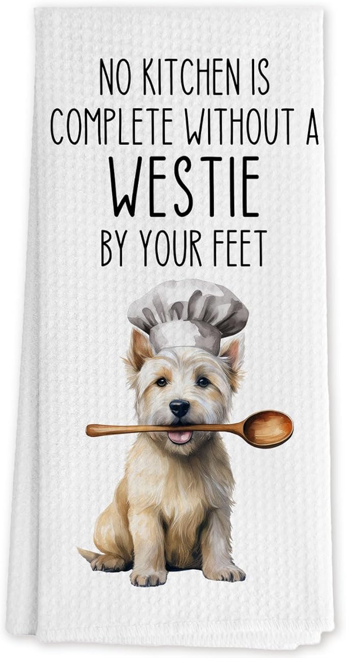 Funny Westie Dog Kitchen Towels, West Highland Terrier Gifts Dish Tea Towels for Kitchen Decor, Westie Gifts for Women Decorative Hand Towels, 16x24 Inch
