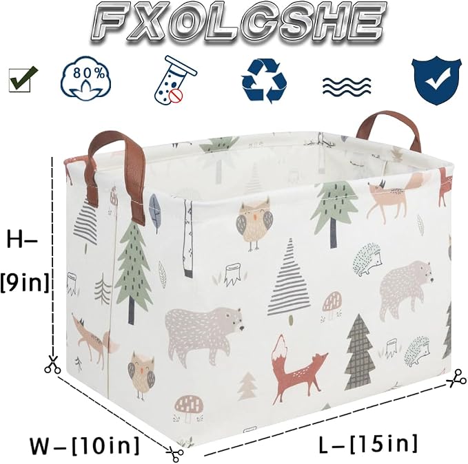 FXOLCSHE Rectangular Animals Basket,Waterproof Storage Bin for Bedroom,Nursery Hamper,Storage Bin for Boys Room Decor,Gift Basket,Animal Room Decor(Animals)