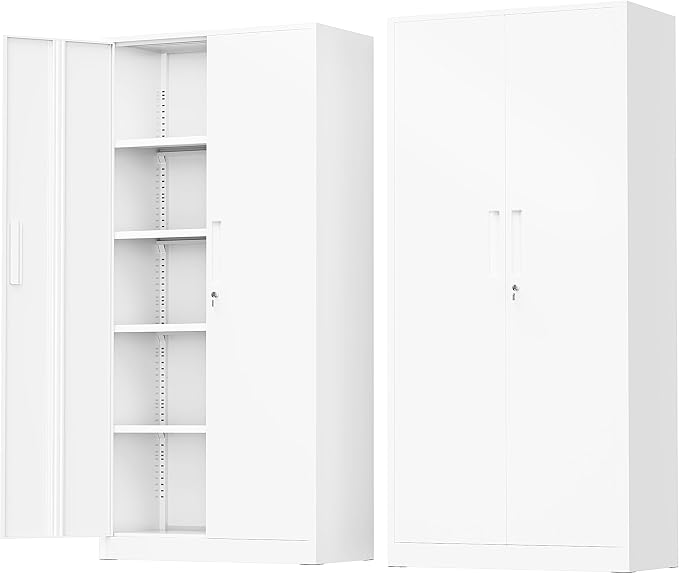 Greenvelly White Metal Storage Cabinet, 72" Locking Storage Cabinets with Doors and 4 Shelves, Tall Tool Storage Cabinet for Garage, Steel Lockable File Cabinet Metal Locker for Home Office, Classroom