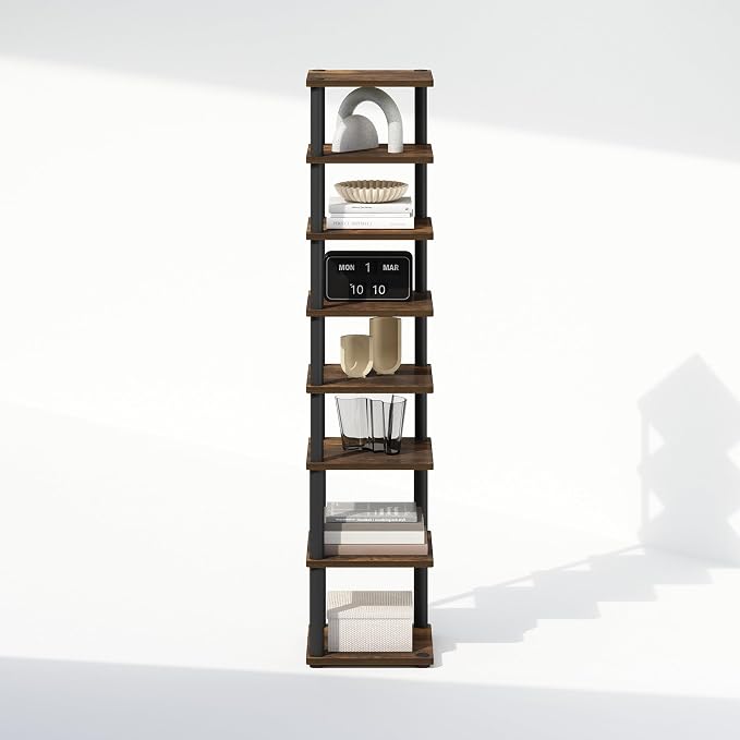 Furinno Turn-N-Tube Corner Shelf, 8-Tier Display Rack, Vertical Corner Storage Rack, Space Saving Organization and Storage, Entryway, Living Room, Closet, Amber Pine