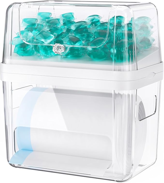 Delamu 2 Pack (XL+S) Trash Bag Dispenser + 3 In 1 Dishwasher Pod Holder | Clear Acrylic Organizer Bins for Under Sink Organization, Pantry Storage, Cabinet, Kitchen, Laundry, Bathroom