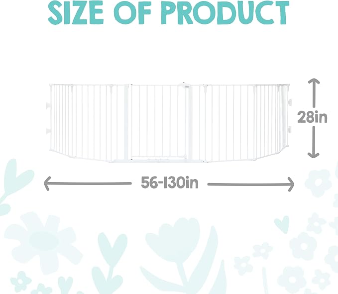 Regalo Safety 56"-130" Metal 2-in-1 Super Wide Baby Gate & Play Yard | Adjustable Playpen, For Doorways & Open Spaces, For Babies, Toddlers & Pets, White, Tested & Trusted for 30 Years