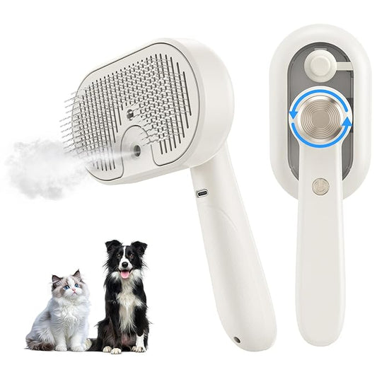 Cat Brush for Shedding, 2026 Upgraded Mist Spray & Self Cleaning Slicker Brush for Indoor Cats & Dogs, Pet Steam Brushes Rechargeable, Skin Friendly Pet Grooming Comb with 180° Rotating Handle