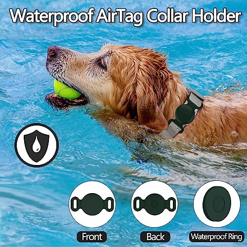 Waterproof Dog Collar with Airtag (1st & 2nd Gen) Holder, 1 Pack | Lightweight Silicone Hidden AirTag Holder for Dog Collar, Anti-Lost AirTag Case for Pet Cat Dog (Dark Green)