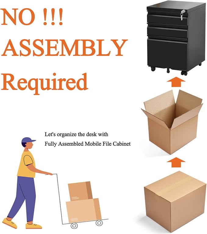 3-Drawer Mobile File Cabinets Rolling Metal Filing Cabinet for Legal & Letter File Anti-tilt Design with Lock Under Desk Office Drawers,Requires Assembly,Black
