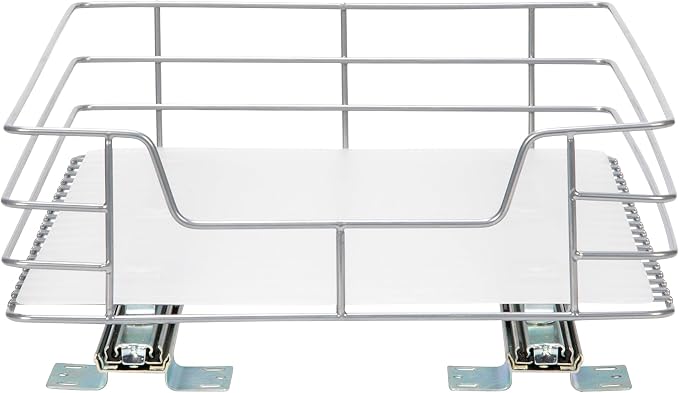 Household Essentials Brushed Steel Pull-Out Pantry Basket with Plastic Liner, Silver