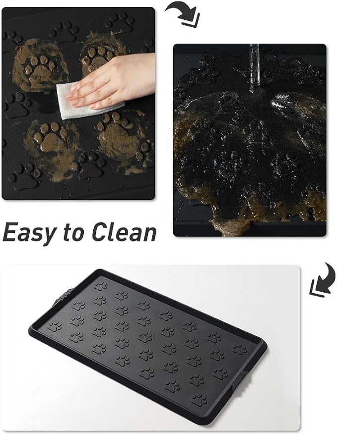 SUPENUIN Paw Pattern Boot Tray for Entryway Waterproof Rubber Mats for Dogs Multipurpose Shoe Mat Tray for Entryway Indoor Outdoor Multi Use Catch All Trays Shoe Storage 16x27.5 Inches