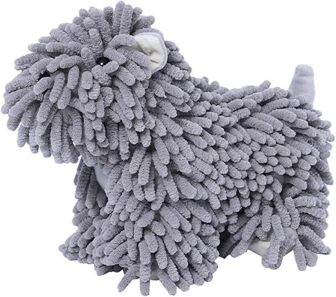 Cute Dog Chenille Hand Towel, 3D Fuzzy Puppy Hangable Ball Hand Towel Microfiber Super Soft Absorbent Bathroom & Kitchen Towels with Hanging Loop, Can Be Placed on the Sink Countertop (Gray)