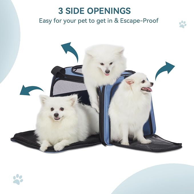 PETSFIT Dog Carrier for Small Dogs, Large, Blue | Soft-sided Pet Carrier, Safety leash included, For Pets Up to 25 Lbs