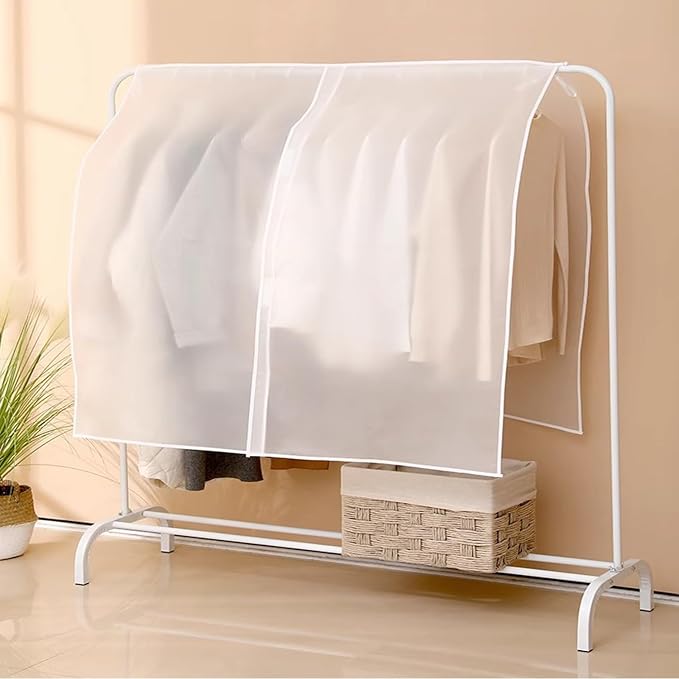 Clothes Rack Covers DustProof Frosted Rolling Clothing Rack Dust Cover Protector for Garment Rack with Wheels Standing Rolling Clothes Racks Portable Closet Wardrobe Racks Hanging Clothes