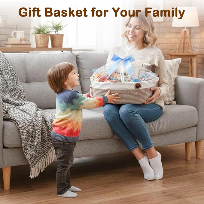SZEE 2 Pack 30L Large Dog Toy Basket, Nursery Blanket Storage Basket for organizing, Woven Blanket Storage for Living Room, Laundry Basket with Triple-Reinforced Handles, 19.7"×11"×7.9", Brown+Gray