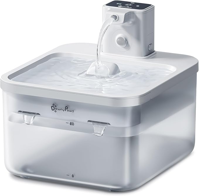 DownyPaws Cat Water Fountain Cordless, 84oz/2.5L Fursink Wireless Pet Water Fountains for Cats Indoor, Battery Operated Cat Drinking Fountain with Motion Sensor, Ultra Quiet Pump, BPA-Free, White