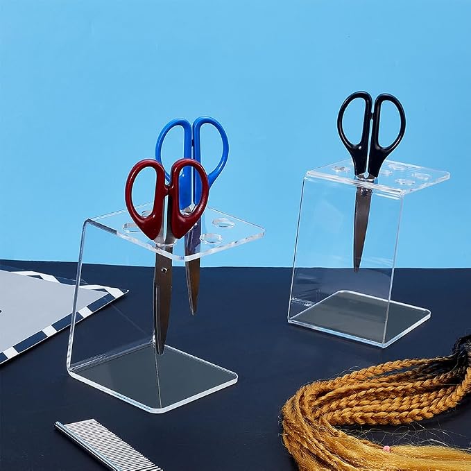 AHANDMAKER 2 Pack Scissor Holder Rack, Acrylic Desktop Organizer Stand for Salon Sewing Barber Shears Organizer Hair Pet Grooming Tools Storage Decoration, Transparent