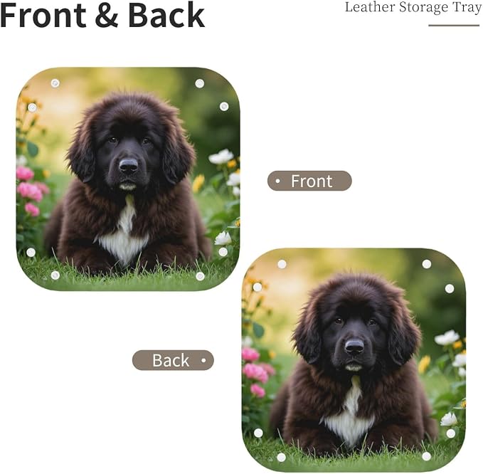 LeatherJewelry Valet Tray for Women Men, Portable Travel Catchall Tray Organizer Dish Plate Cute Pet Newfoundland Dog Bedside Vanity Tray Nightstand Caddy Holder for Wallet, Key, Coin