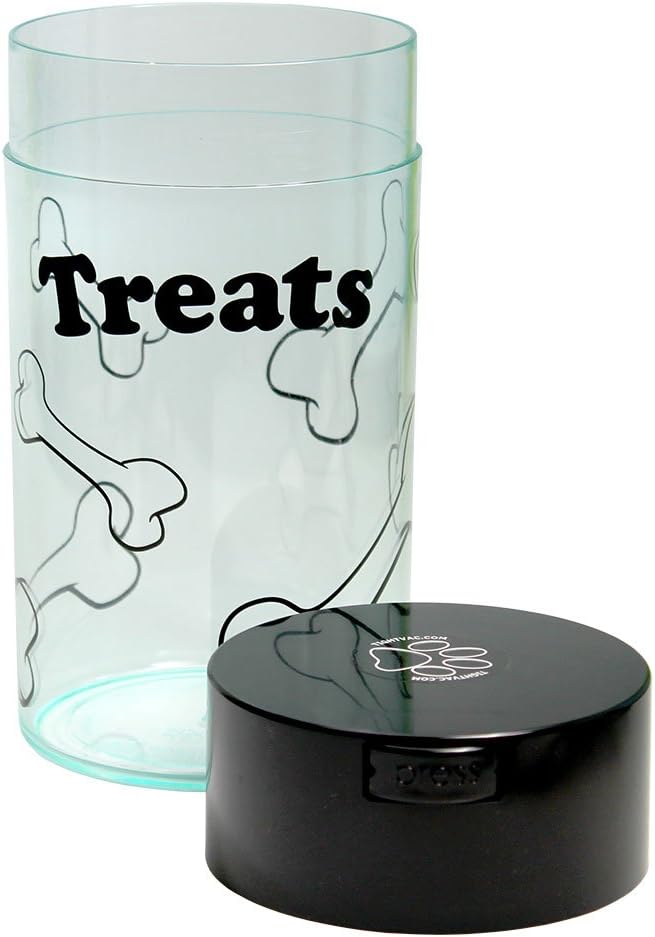 Pawvac 3 to 12 Ounces Container, Airtight Pet Food and Treats Storage Jar - Patented Vacuum Seal Container for Pet Food, Treats and other Dry Goods - Clear with Treats Logo
