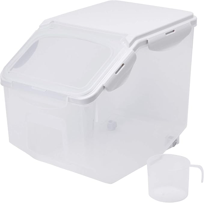 10 Liter / 20 lbs Rice Storage Container with Measuring Cup, BPA free, For Rice | Grain | Pet Food | Flour, 1 count, Clear