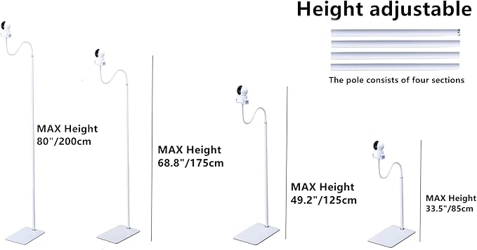 2Pack 80"-31" Tall White Floor Holder Stand Mount for Security Cameras, 3.2lbs Base,Height Adjustable 31.5-80",Compatible with Baby Camera Monitor/Security Cameras/Pet Camera (2)