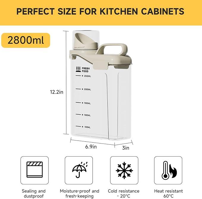 Rice Storage Container 5.5LBS-Airtight Food Storage Organizers BPA free Kitchen Storage Containers Material Suitable for Rice, Cereal, Flour,etc Pet Food Storage Container（4PC）
