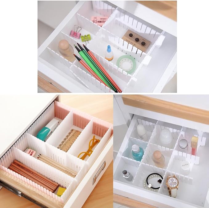 Onerbuy 8pcs Adjustable Grid Drawer Dividers DIY Plastic Closet Separator Tidy Organizer Container for Underwear Socks Belt Office Supplies