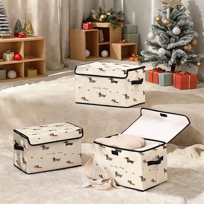 Stackable Clothes Storage Bins with Lids 3 Pack | Closet Organizers Fabric Box for Home and Office,Blanket Clothes Organizers,Under Bed Storage Containers