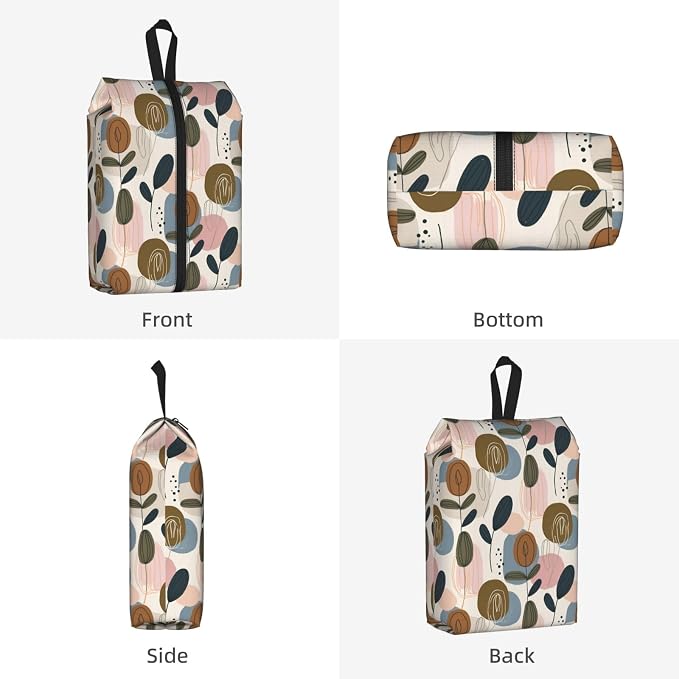 Abstract Organic Botanical Travel Shoe Bag for Men & Women, Waterproof Shoe Storage Organizer with Zipper, Portable Shoe Pouch for Sneakers, Heels, Sandals, Gym & Travel Luggage 2PCS
